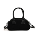 Chic black faux suede underarm bag with smooth leather trim and silver metal hardware - Black / Small