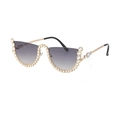 Lunettes de soleil œil-de-chat sans monture avec verres dégradés gris et bordure en strass - C6 Double Gris