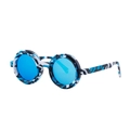 Polarized round frame sunglasses in blue camo pattern with UV400 protective lenses - Camouflage Navy Blue Mirror (C9)