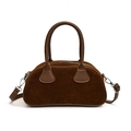 Chic brown suede bowling bag with dual leather handles and silver metal hardware - Brown / Small