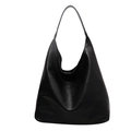 Minimalistische schwarze PU-Leder-Einkaufstasche mit großer Kapazität und glatter Textur - Große Umhängetasche + Tasche / Schwarz