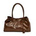 Sac fourre-tout en cuir verni marron avec fines bandoulières et boucle métallique - Marron