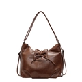 Brown leather pleated bucket bag with bow tie decoration and metallic button detail - Brown