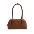 Borsa a mano Boston in pelle scamosciata marrone con cuciture bianche a contrasto - Marrone