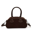 Retro brown suede bowling handbag with top handles and adjustable shoulder strap - Coffee / Small