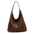 Minimalistische große dunkelbraune PU-Leder Hobo-Schultertasche mit mattem Finish - Große Umhängetasche + Tasche / Sandfarben
