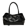 Sac fourre-tout en cuir noir brillant à grande capacité avec détail de boucle - Noir