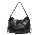 Retro black shoulder bag with ballet-style bow and metal snap button closure - Black