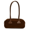 Retro dark brown suede underarm shoulder bag with long straps and sleek zipper detail - Brown / Large