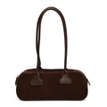 Minimalist dark brown suede underarm bag with long shoulder straps for daily commute - Coffee / Large