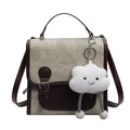 Zaino alla moda in tela beige e pelle marrone con ciondolo a nuvola di peluche - Con Ciondolo / Bianco Sporco