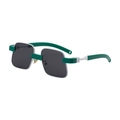 Fashionable square green frame sunglasses with silver accents and dark grey lenses - C4 Green Temple Gray Lens