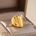 Polished gold wide water drop ring with heart-shaped curve in jewelry box - Heart-Shaped Wide Face Open Ring - Gold