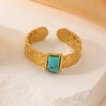 Detailed close-up of a vintage 18k gold plated stainless steel ring with turquoise stone - Adjustable Open / Blue Turquoise (Square Natural Stone Ring-Blue Turquoise)