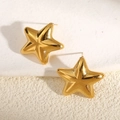 Boucles d'oreilles étoiles en acier inoxydable doré 18k avec texture brossée - Pentagramme / Or