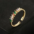 Modern gold-plated adjustable ring featuring colorful rectangular zircon stones in a geometric design - Slim Small Rhombus Interlaced Colorful Zircon Style (A4340)