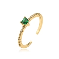 Detail of gold-plated open ring with heart green zircon and retro engraved texture - Simple Heart Shape Green Zircon Vintage Carved Style (A4339)