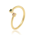 Anello regolabile in oro con zirconi quadrati verdi e rosa in stile minimalista francese - Stile Semplice Bicolore Rosa e Verde Gemma Quadrata (A4331)