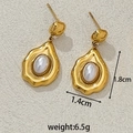 Golden vintage style irregular ripple earrings with white oval pearl inlay - Teardrop Irregular Pearl Style (A4306)