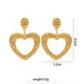 Orecchini a cuore dorati con trama in metallo martellato, misura 4,6 cm - Stile Cuore Cavo Martellato (A4374)