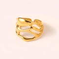 Minimalistischer 18K vergoldeter Titanstahlring mit flüssiger Metalltextur - Geometrischer Offener Ring Ausgehöhlt / Gold