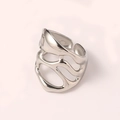 Unregelmäßiger verstellbarer Silberring mit flüssiger Textur und offenem Design - Geometrischer Offener Ring Ausgehöhlt / Silber