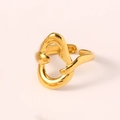Adjustable golden stainless steel ring featuring minimalist irregular hollow fluid lines - Teardrop Hollow Open Ring / Gold