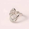 Minimalist silver liquid metal style open ring with irregular abstract leaf design - Teardrop Hollow Open Ring / Silver