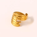 Irregular 18k gold plated stainless steel winged ring with adjustable open band style - Geometric Multi-layer Line Open Ring / Gold