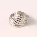 Minimalist irregular layered silver ring with an adjustable open-end metal design - Geometric Multi-layer Line Open Ring / Silver