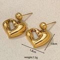 Golden heart-shaped geometric stud earrings with polished finish, 1.8cm x 1.8cm size - Hollow Heart Style