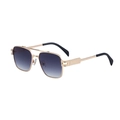 Retro square metal sunglasses with double bridge and gradient lenses on white background - Golden Double Grey