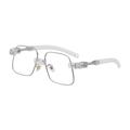 Fashion square metal sunglasses with silver frame and transparent acrylic accents - C9 Transparent Temple (Blue Light Blocking)