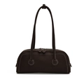 Borsa tote in camoscio testa di moro con cuciture bianche e spalline lunghe - Marrone