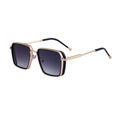 Gafas de sol punk cuadradas para hombre con diseño clásico de metal en oro y negro - Montura Dorada Lentes Degradados Gris Doble (C2)