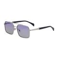 Square pilot sunglasses with silver double bridge metal frame and purple gradient lenses - Silver Frame Light Gray Blue Lens (C6)