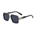 Square black lenses with gold double bridge metal frame stylish men's sunglasses - Gold Frame Full Grey Lens (C1)