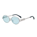 Oval fashion sunglasses with light blue transparent lenses and silver metal frame - Silver Frame Light Green