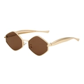 Lunettes de soleil polygonales avec monture en métal doré et verres marrons, style tendance - Monture Or Brillant Verres Thé