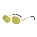Oval gold metal sunglasses with yellow lenses and rectangular hollow temples - Gold Frame Yellow