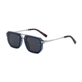 Lunettes de soleil polarisées pour hommes, monture bleue et branches métalliques - Bleu Foncé Transparent Monture Argent Verres Gris (C7)