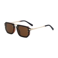 Polarized square sunglasses with gold metal legs and tea lenses in a black frame - Dark Brown Gold Frame Full Brown Lens (C19)