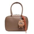 Braune Leder-Bowlingtasche mit Doppelgriffen, CHERIMATE-Logo und Plüsch-Anhänger - Mit Anhänger / Khaki