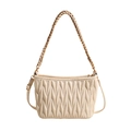 Elegante cremefarbene Stepptasche aus Leder mit goldener Ketten-Schultertasche für Damen - Gebrochenes Weiß