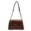 Retro dark brown crossbody bag with gold buckle and chain strap on white background - Brown