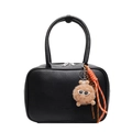 Sac à main noir grainé avec pendentif orange et accessoire de poupée en peluche - Avec Pendentif / Noir