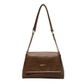 Retro brown faux leather crossbody bag with gold buckle and chain shoulder strap - Tan