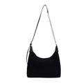 Black suede hobo bag featuring mixed metal chain and adjustable leather shoulder strap - Black