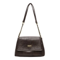Retro dark brown crossbody bag with gold buckle detail and chain strap for women - Brown