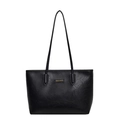 Borsa tote grande in pelle nera con scritta dorata e texture stropicciata da donna - Nero
